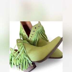 Dingo Lime Fringe Ankle Boots